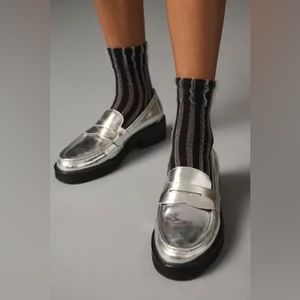 Anthropologie Silver BIBI LOU JAYA LOAFERS Size 40 NWT